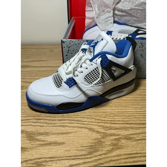 Nike Air Jordan 4 Retro Mid Motorsports 308497-117 Mens SZ 10 White Blue Sneaker - Picture 7 of 12